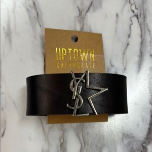 Yves Saint Laurent Black Leather Bracelet with Silver Logo